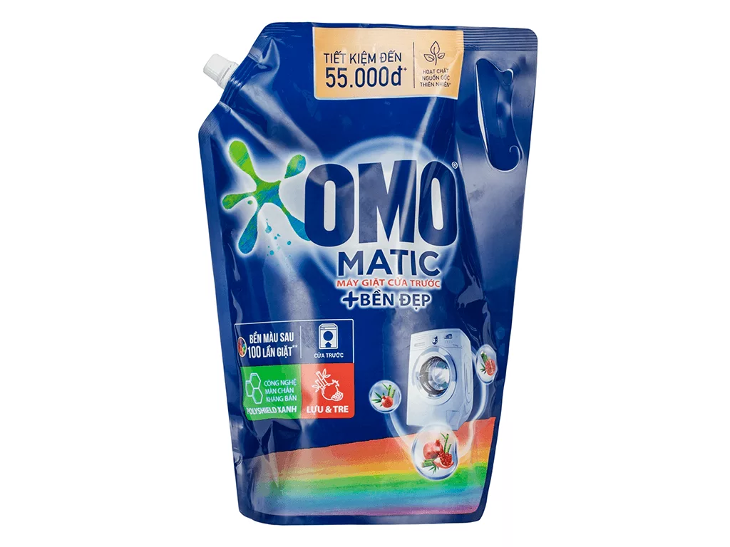 Nước giặt OMO Matic cửa trước bền màu tinh chất Lựu Tre túi 2.8kg
